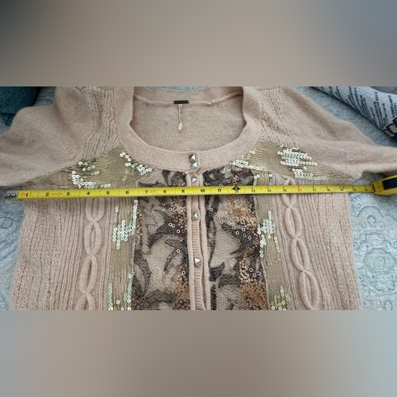 Free People Blush Stud Lace Sequin Knit Cardigan - Picture 12 of 13